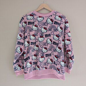 Hello‎ Kitty Pink Cozy Plush Long Sleeve Fleece Pajama Top Crew Neck Rainbows M